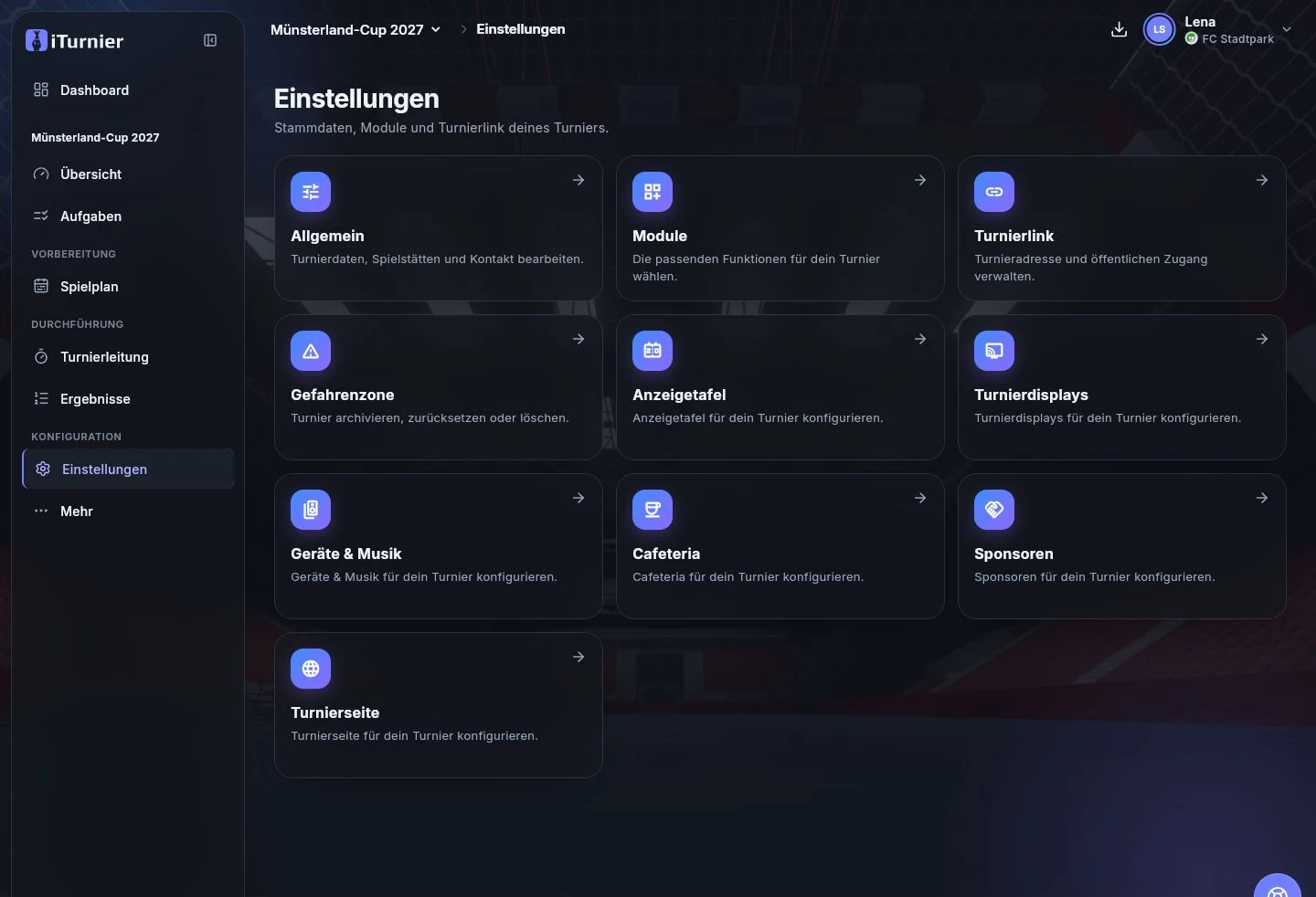 Einstellungsübersicht mit Kacheln