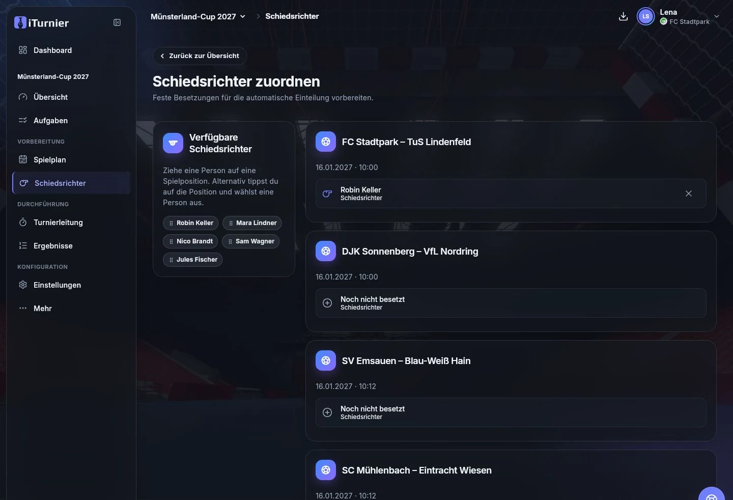 Schiedsrichter manuell auf Spielpositionen zuordnen