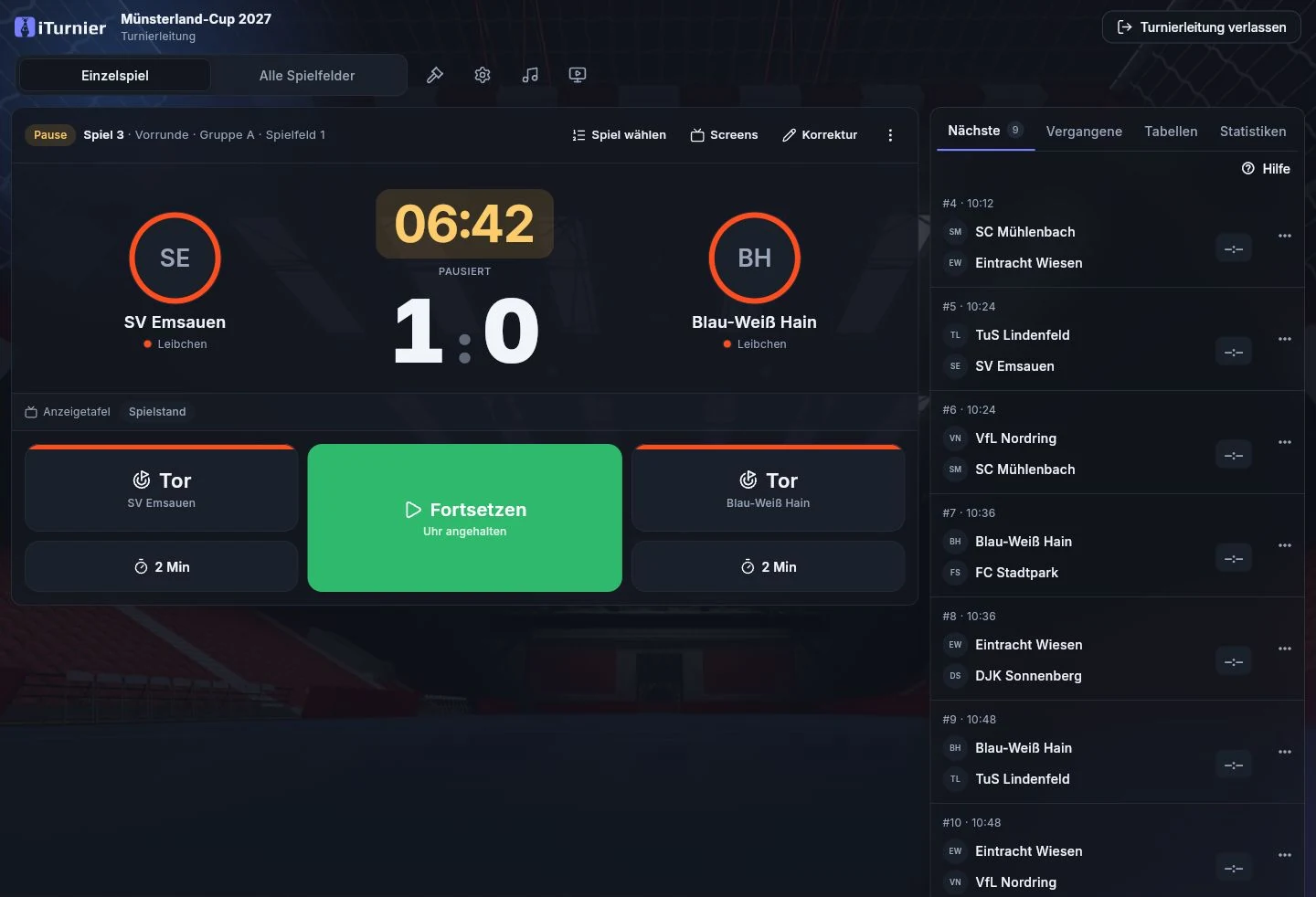 Live-Turnierleitung des Beispielturniers