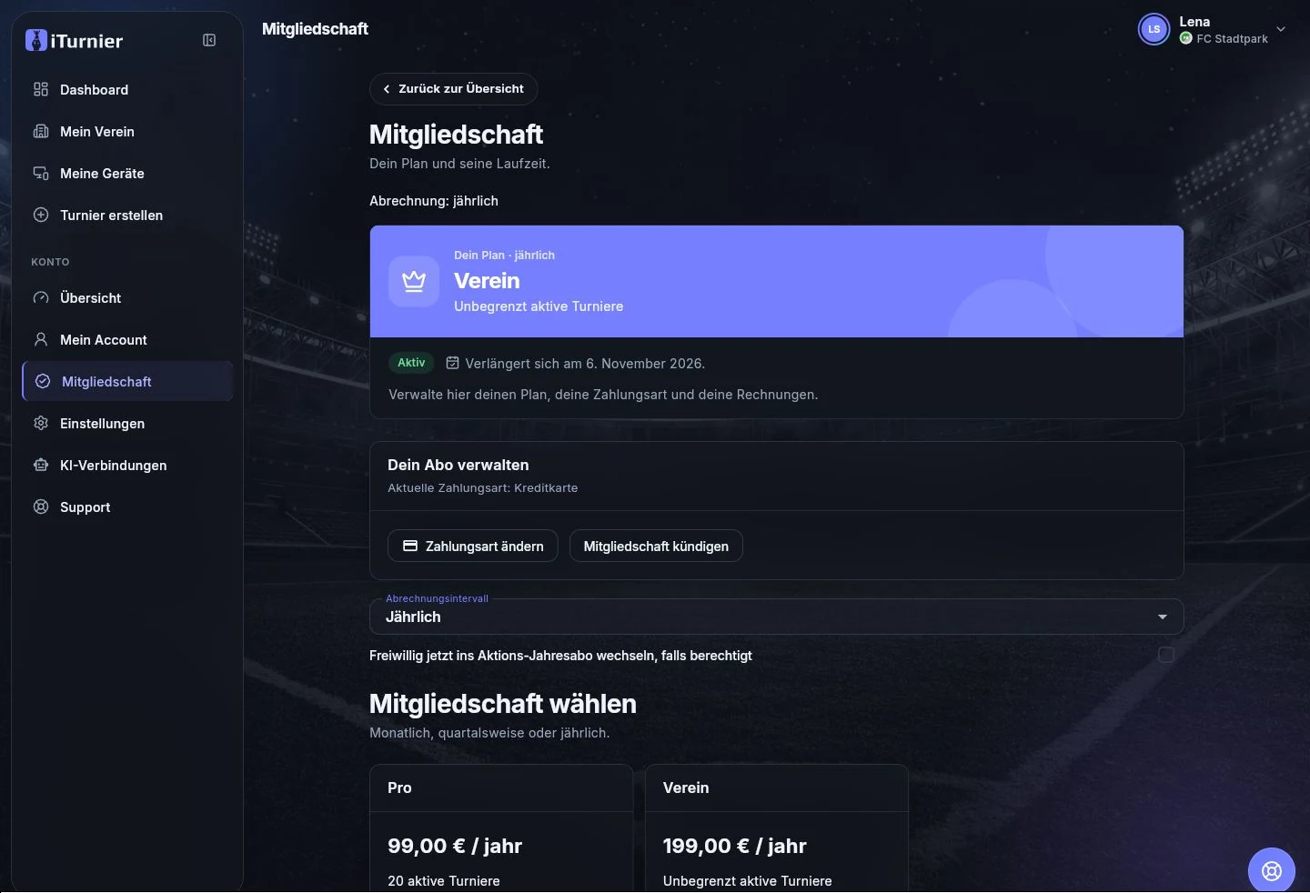 Mitgliedschaft im Benutzerkonto