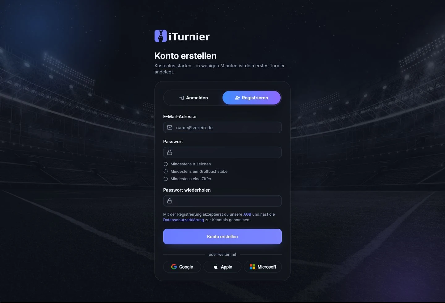 Registrierung eines turnier.io-Kontos