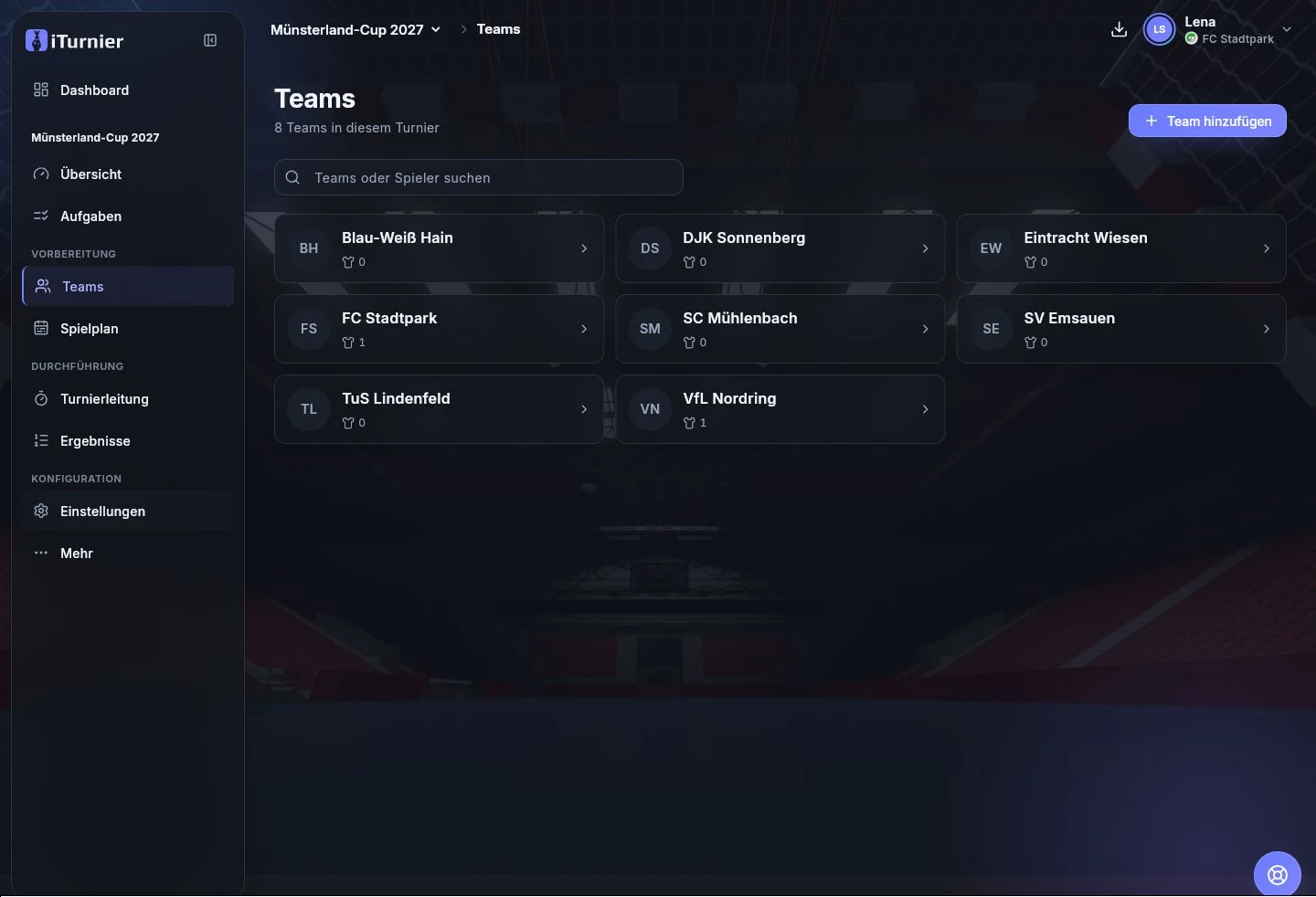 Teams des Beispielturniers