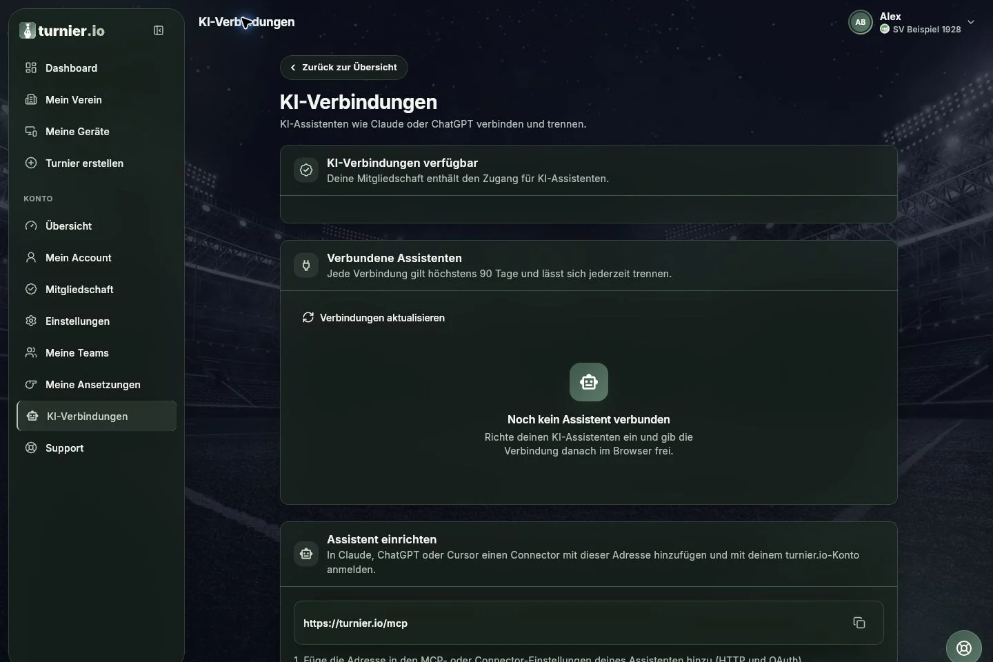 KI-Verbindungen in turnier.io