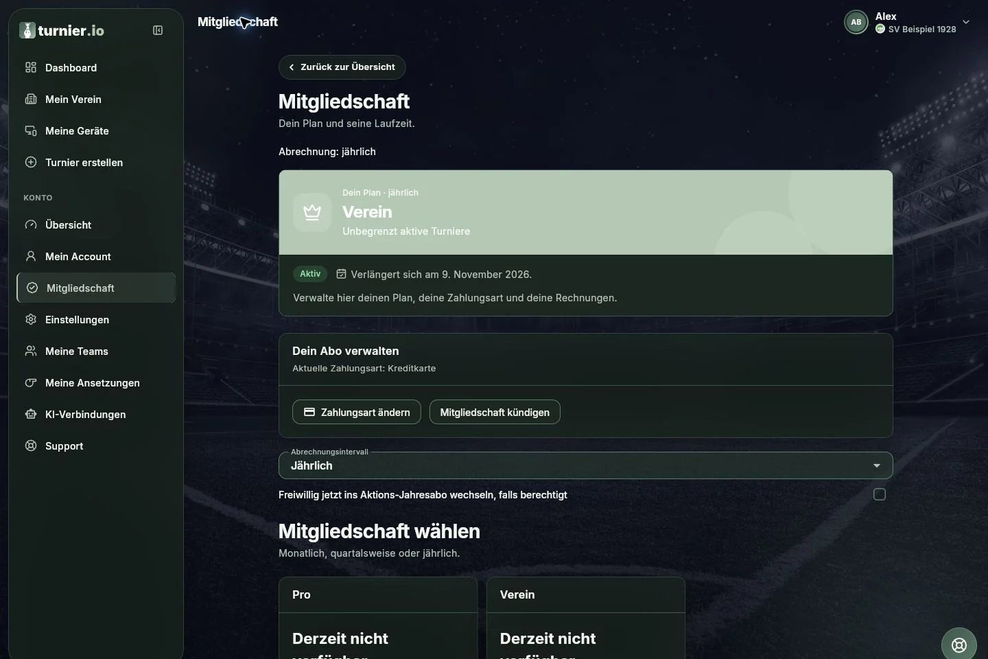 Mitgliedschaft im Benutzerkonto