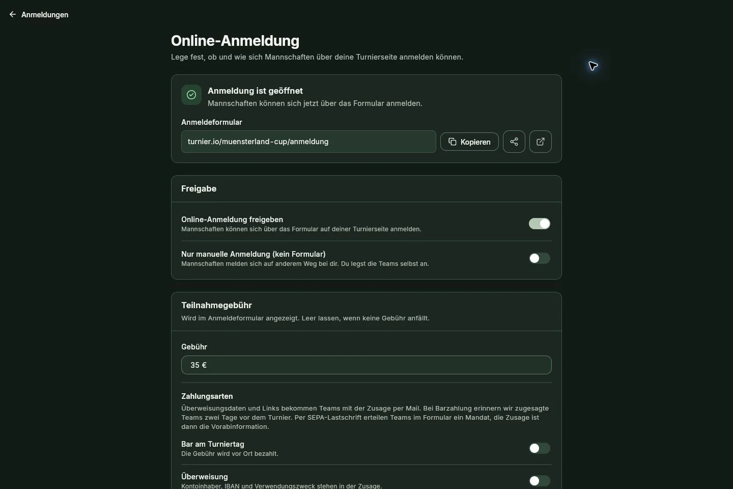 Konfiguration der Online-Anmeldung